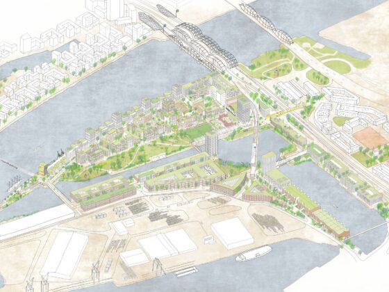 Illustration: Grasbrook, Veddel, Elbbrücken und die östliche HafenCity aus der Vogelperspektive